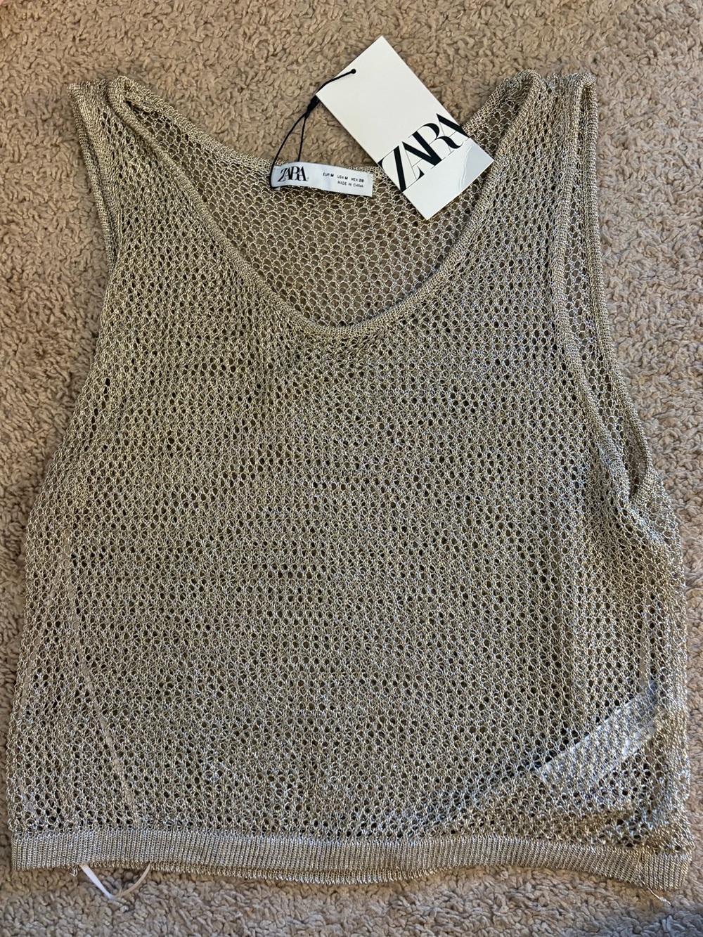 Zara Shimmer Open-Knit Tank Top